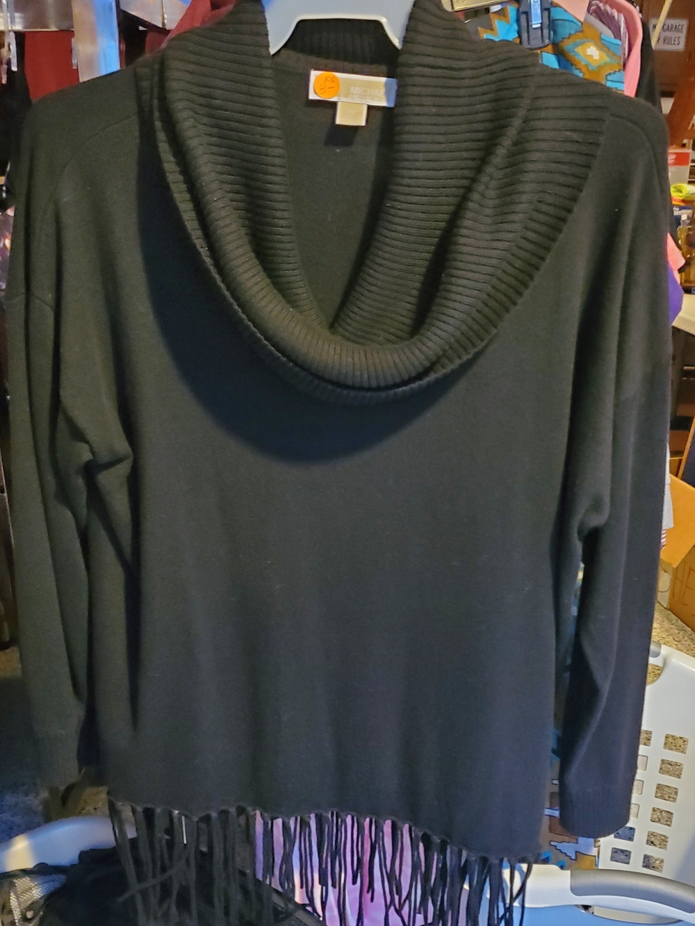 Michael Kors 's Womens Black Sweater Fringe Bottom Cowl Neck - 1X